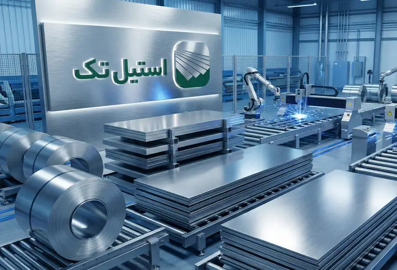 تصویری از کارخانه استیل به همراه لوگوی استیل تک
