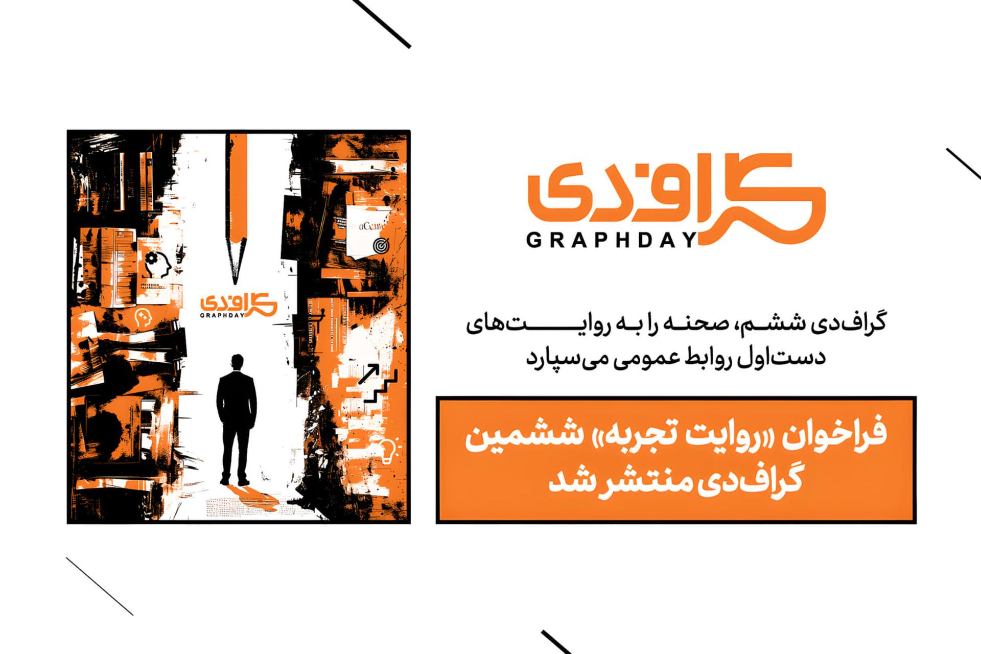 پوستر گرافدی (Graphday) با طرح گرافیکی سیاه و نارنجی و سایه یک مرد